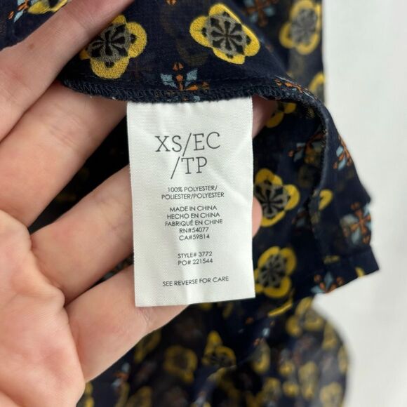 Cabi Sheer Navy Gold Geometric Print Button Front Long Sleeve Blouse XS - Picture 9 of 11